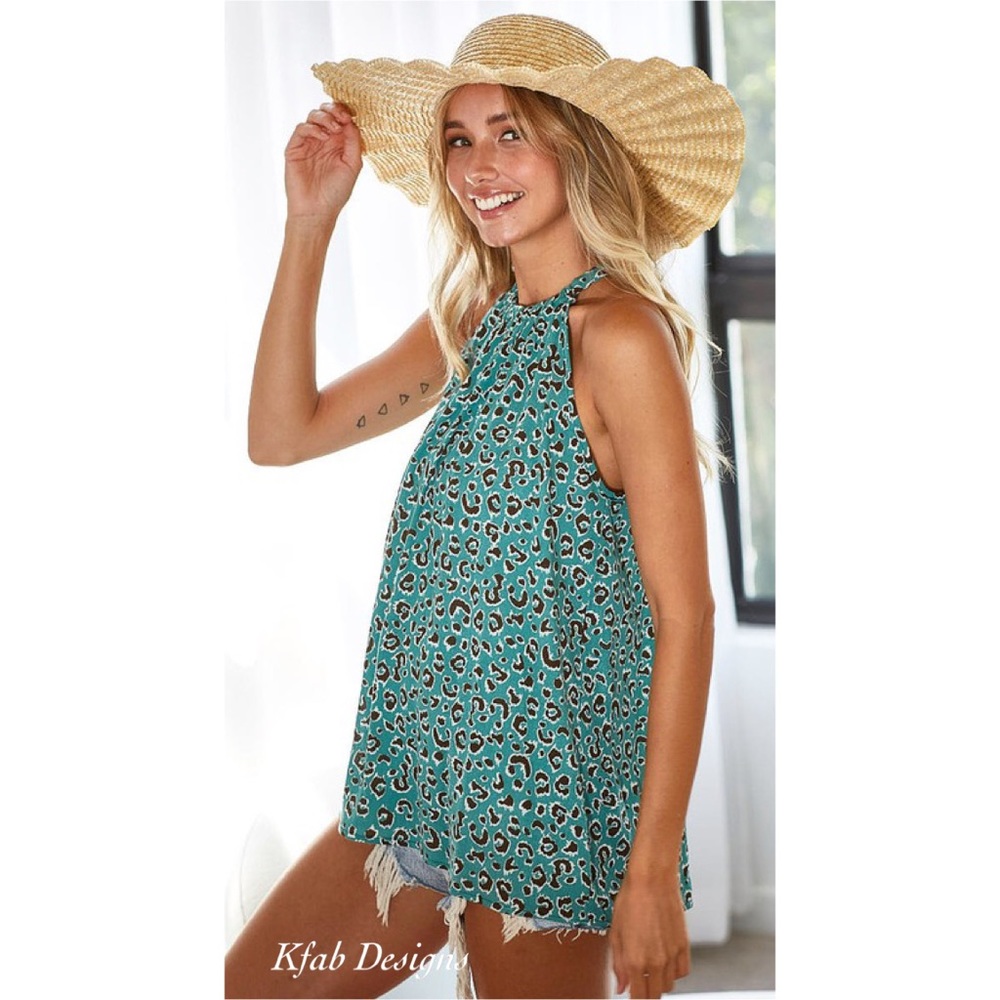 LAST ONE!! Limited Time! Leopard Print Blue Marine Crinkle Halter Top! - Picture 8 of 10